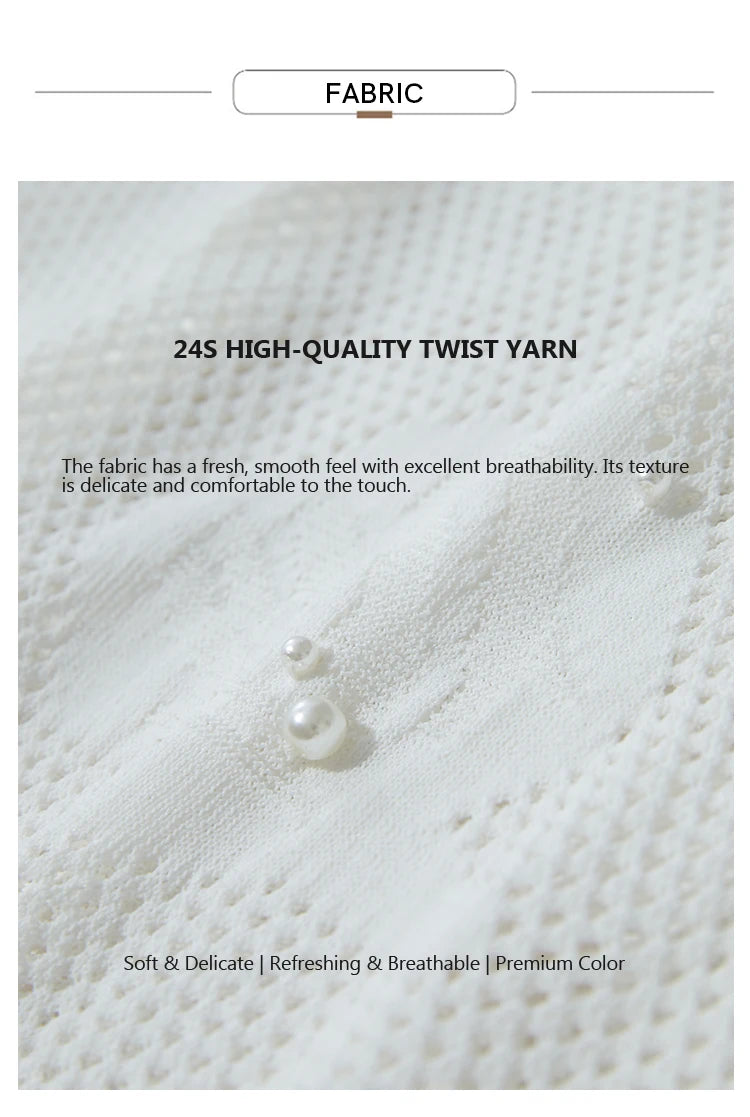 Damen Top im minimalistischen Ozean-Stil mit Perlenbesatz und durchbohrten Löchern