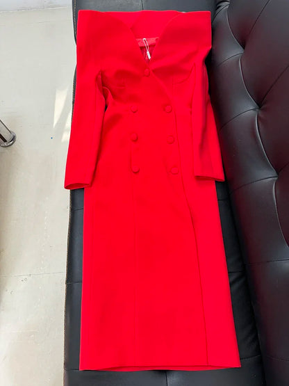 Damen-Trenchcoat lang Stehkragen doppelreihig Woll-Mix Herbst-Winter