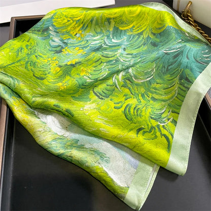 Damen Seidenschal quadratisch Blumen Luxus Haarband Bandana Taschenband Frühling