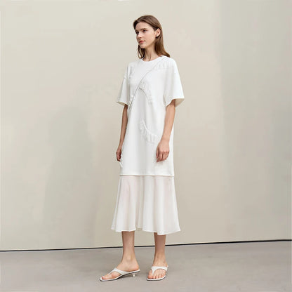 Elegantes Damen Midikleid Mit Lockerem Schnitt Und O-Ausschnitt