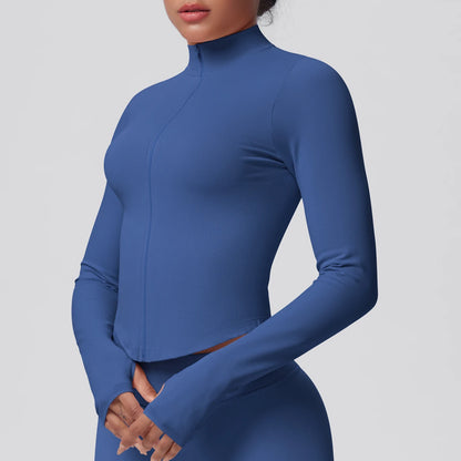 Hamidou Yoga-Jacke für Frauen, hochgeschlossen mit Reißverschluss, blau