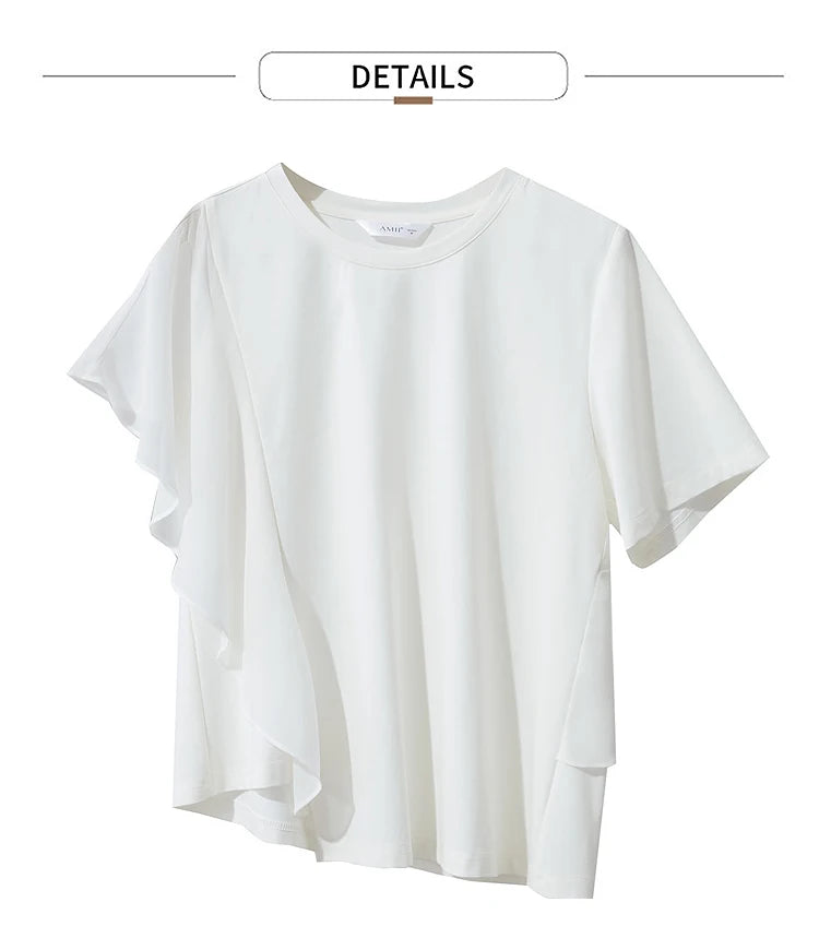 Damen Sommer-T-Shirt mit kurzen Schmetterlingsärmeln und Rundhalsausschnitt