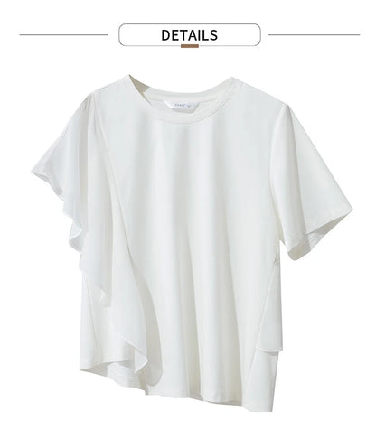 Damen Sommer-T-Shirt mit kurzen Schmetterlingsärmeln und Rundhalsausschnitt