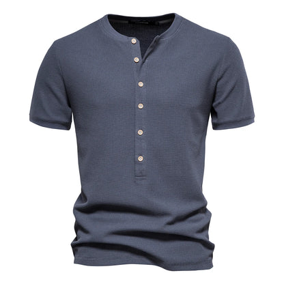 Herren Henley T-Shirt aus Baumwolle im einfarbigen lässigen Stil für den Sommer