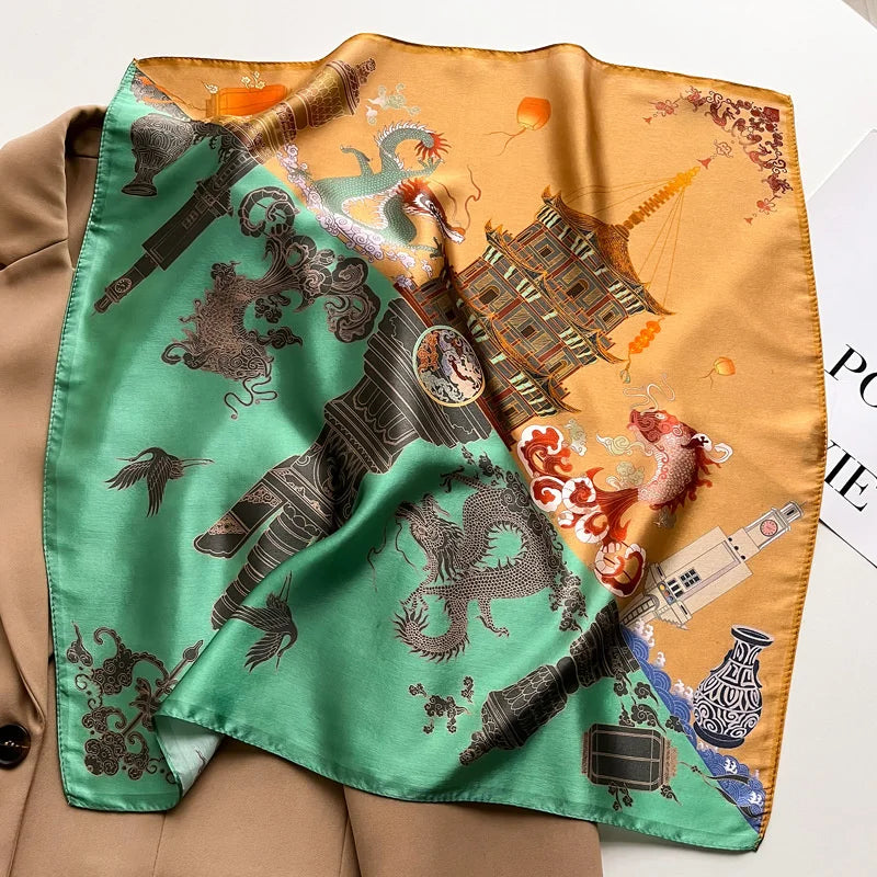 Damen Seidenschal quadratisch Blumen Bandana Haarband Halstuch weich