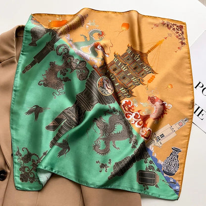 Damen Seidenschal quadratisch Blumen Bandana Haarband Halstuch weich