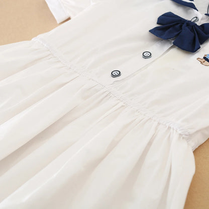 Girls Dress 100% Cotton White Sailor Back to School Dress Suitable for 5-12  Years Old Girls Short Sleeved Summer Dresses