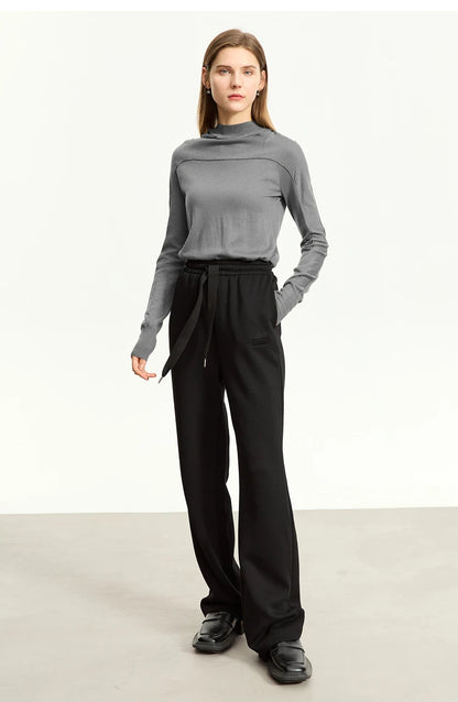 Damen-Kapuzenpullover Wolle Slim Stehkragen-Splicing Büro Herbst-Winter