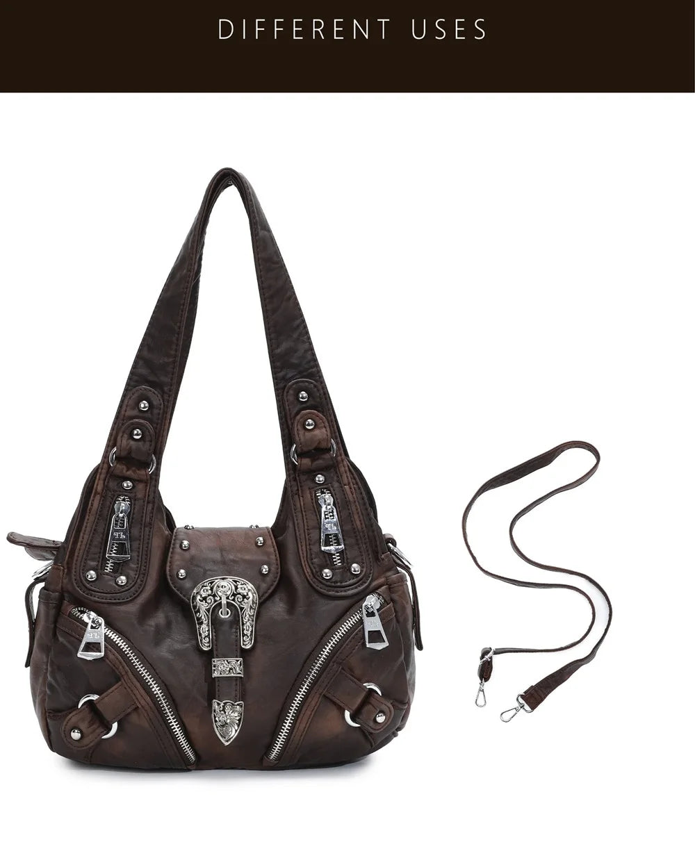 Damen-Hobo-Tasche Aus PU-Leder Mit Verstellbarem Schultergurt Und Mehrfach-Reißverschlussfächern