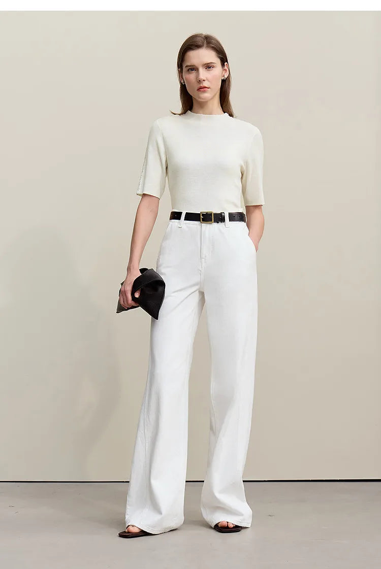 AMII Damenpullover mit kurzem Ärmel, off-white, Vorderansicht