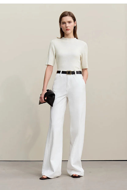 AMII Damenpullover mit kurzem Ärmel, off-white, Vorderansicht