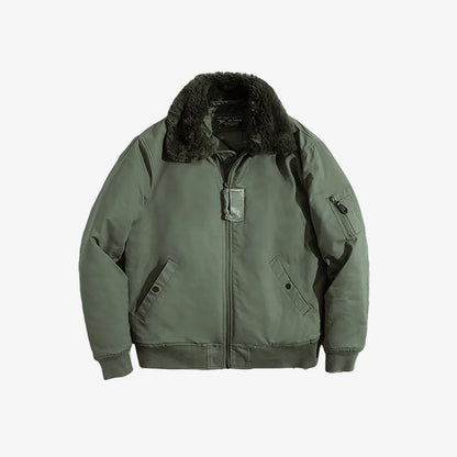 Herren Bomberjacke Vintage Kunstkaninchenfell Revers Signatur-Armtasche Winter
