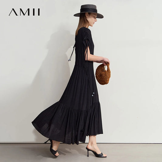 Elegantes Sommerkleid mit V-Ausschnitt und französischen Falten für Damen – tailliert und modisch für den Arbeitsalltag