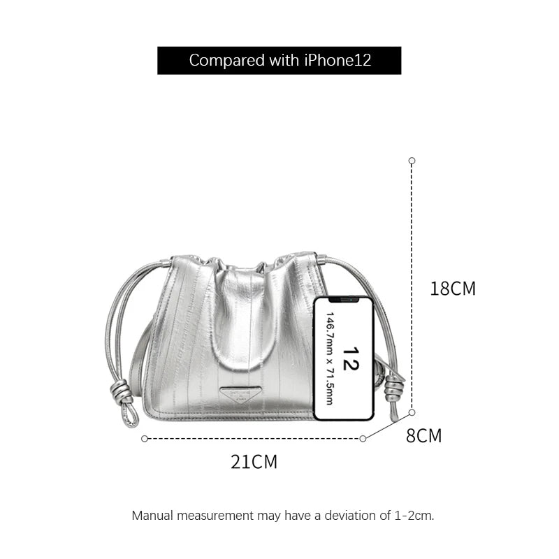 Damen Schultertasche Aus Synthetischem Leder+Split-Leder Mit Kordelzug