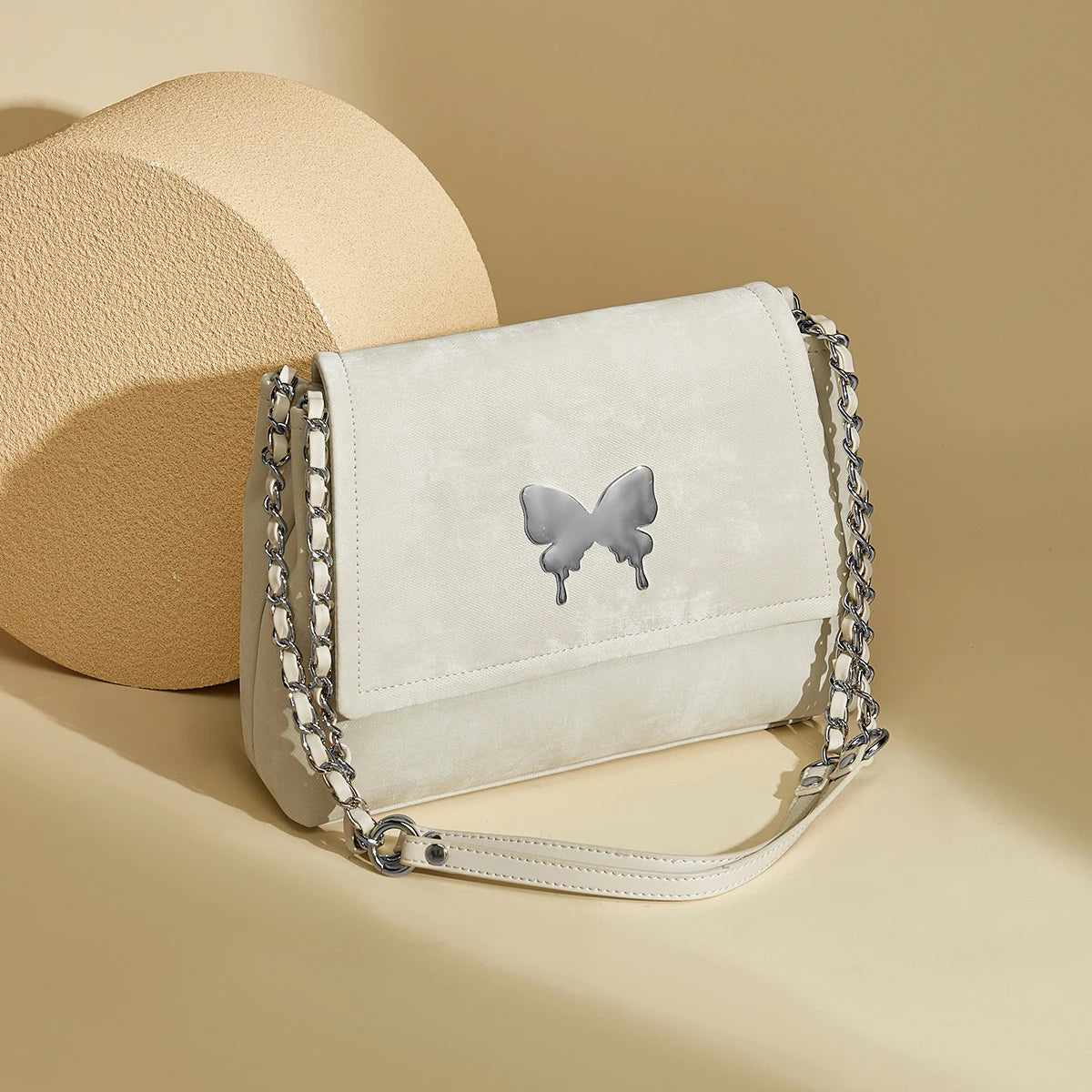 Elegante Damen Schultertasche aus PU-Leder mit Schmetterlings-Dekor