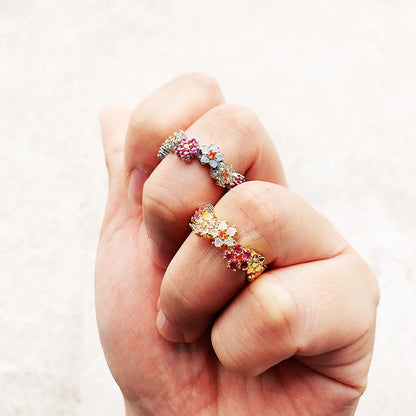 Damen-Ring Blumen bunte Steine romantisch aus Sterlingsilber
