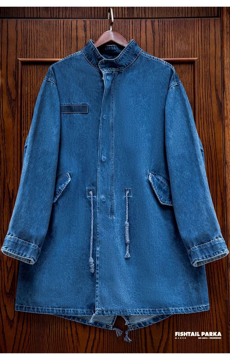 Retro M65 Denim Fischschwanz Trenchcoat – Stilvoller Lässiger Look