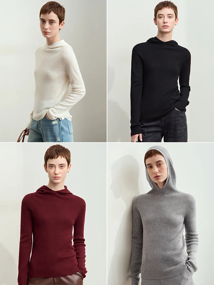 Damen-Kapuzenpullover Wolle-Polyester nahtlos gerade einfarbig Herbst