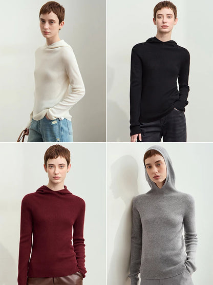 Damen-Kapuzenpullover Wolle-Polyester nahtlos gerade einfarbig Herbst