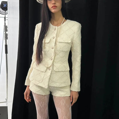 Damen-Blazer mit Rüschen und Patchwork-Design, langärmelig und mit Reverskragen – ideal für den Alltag