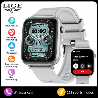 LIGE 2024 Männer Frauen Smart Uhr 1,83 Zoll Bluetooth Sprachanrufe Armband Informationen Warnungen Fitness Smartwatch Für IOS Android