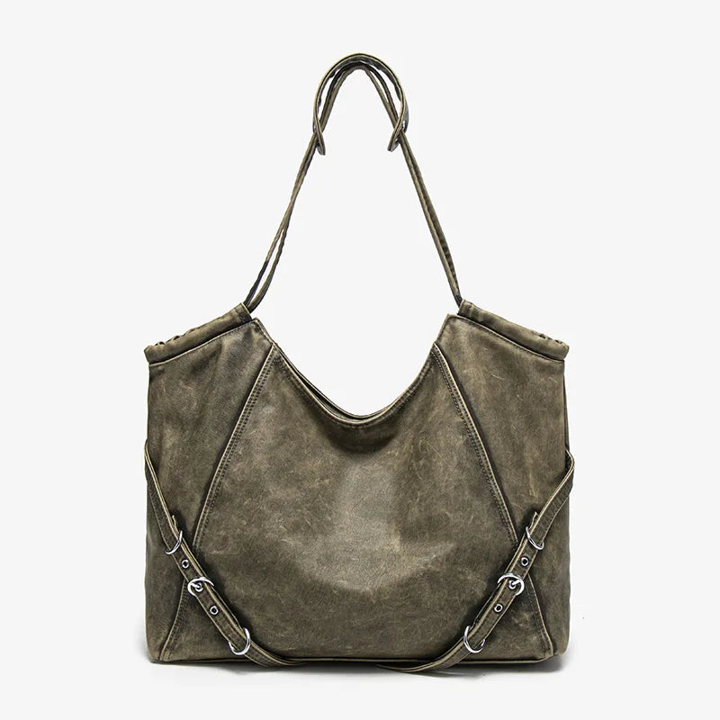 Damen-Schultertasche aus weichem PU mit verstellbaren Schnallenriemen und großem Fassungsvermögen dunkelgrau