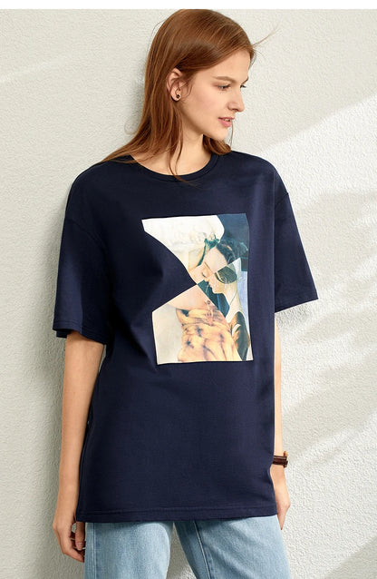 Damen T-Shirt im minimalistischen Sommer-Stil mit lässigem Patchwork-Design