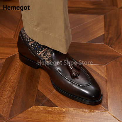 Herren-Lederschuh mit Quasten-Detail, rundem Schlupf-/Loafer-Stil