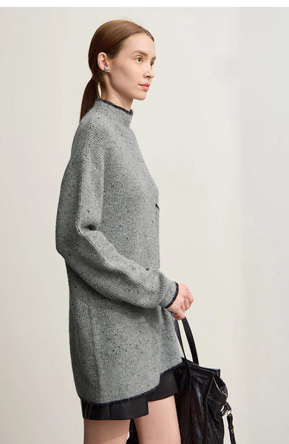 Damen-Rollkragenpullover Wolle dick locker lang Winter