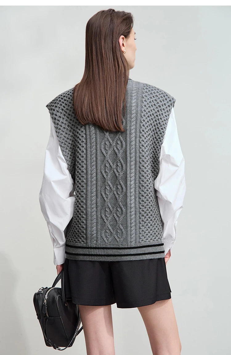 Damen-Halbrollkragen-Pullover ärmellos Weste Wolle-Mix Herbst