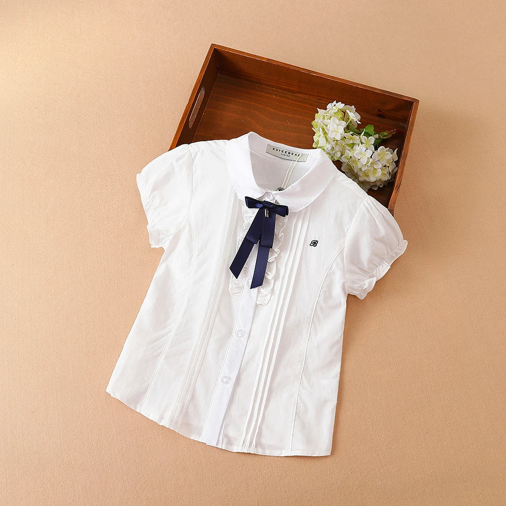 Mädchen Bluse Shirts Sommer Kurzarm Baumwolle Schöne Bogen Kausalen Weiß Tops Für 10-12 Jahre Kinder Kleidung