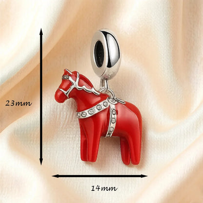 Damen-Charm-Anhänger Dalarna Pferd Schweden rot Vintage aus Sterlingsilber
