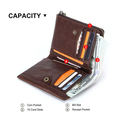 Herren Echtleder Geldbörse Bifold Vintage Senior Reißverschluss Luxus Kartenhalter Geldclip