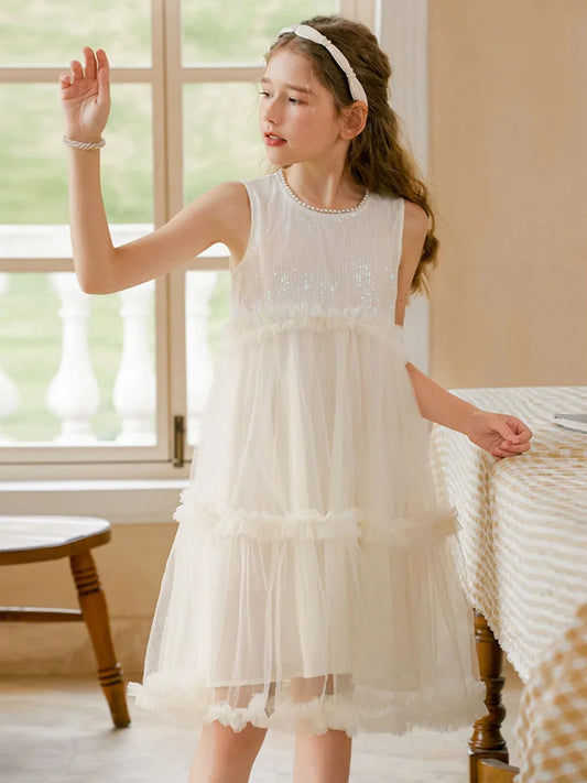 Ärmelloses Sommerkleid für Mädchen in Hellgelb – ideal für Geburtstage, Hochzeiten und festliche Anlässe