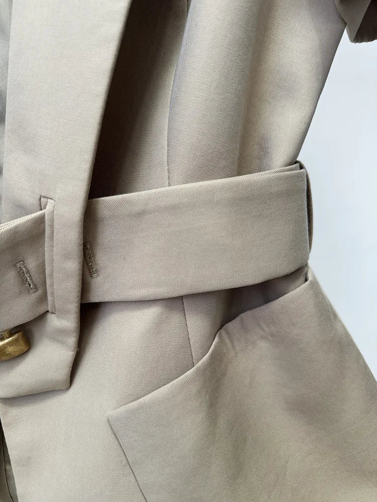 Damen-Blazer Kurzarm Gürtel lässig V-Ausschnitt Einknopf