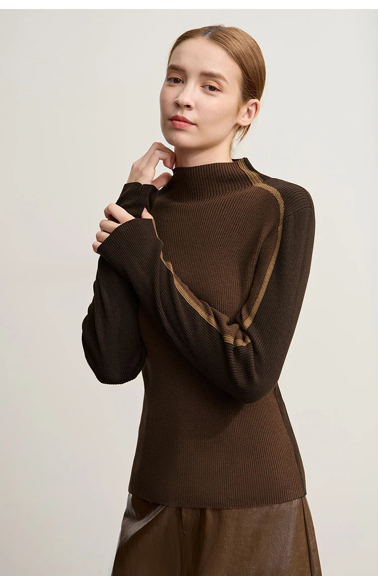 Damen-Halbrollkragen-Pullover Slim asymmetrisch Kontrast Winter