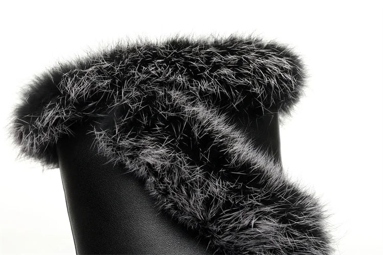 Damen Stiefel aus echtem Leder mit quadratischem Absatz und Fellfutter