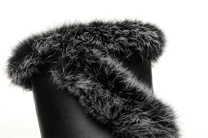 Damen Stiefel aus echtem Leder mit quadratischem Absatz und Fellfutter