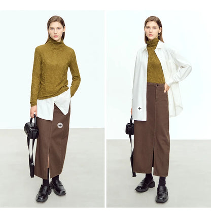 Damen-Rollkragenpullover Wolle Slim einfarbig Büro Winter
