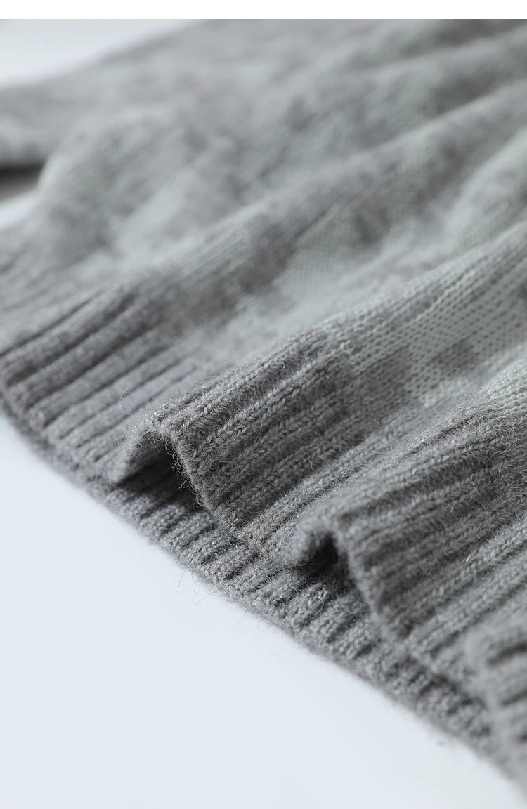 Damenpullover Ärmelbündchen und Saum, grauer Strick mit geripptem Rand