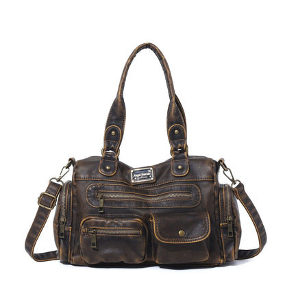 Damen-Satchel-Tasche Vintage-Schwarz Großes Fassungsvermögen Mit Abnehmbarem Tragegurt