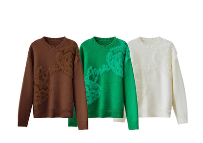 Damenpullover mit Felloptik und Rundhalsausschnitt, Strick mit aufgesetztem Muster