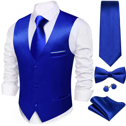 Herren-Anzugweste-Set: blaue Weste mit Krawatte, Fliege, Einstecktuch und Manschettenknöpfen