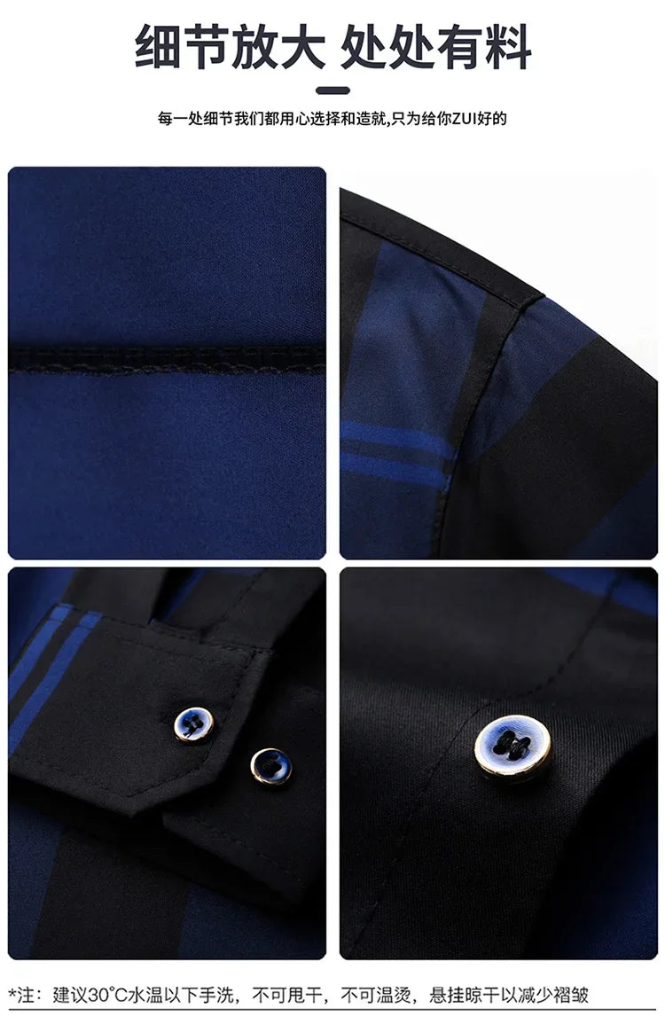 Langarm-Hemd aus Maulbeerseide mit Streifen und echtem Brusttaschendetail – ideal für Herren im Frühling und Herbst
