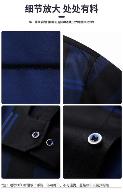 Langarm-Hemd aus Maulbeerseide mit Streifen und echtem Brusttaschendetail – ideal für Herren im Frühling und Herbst