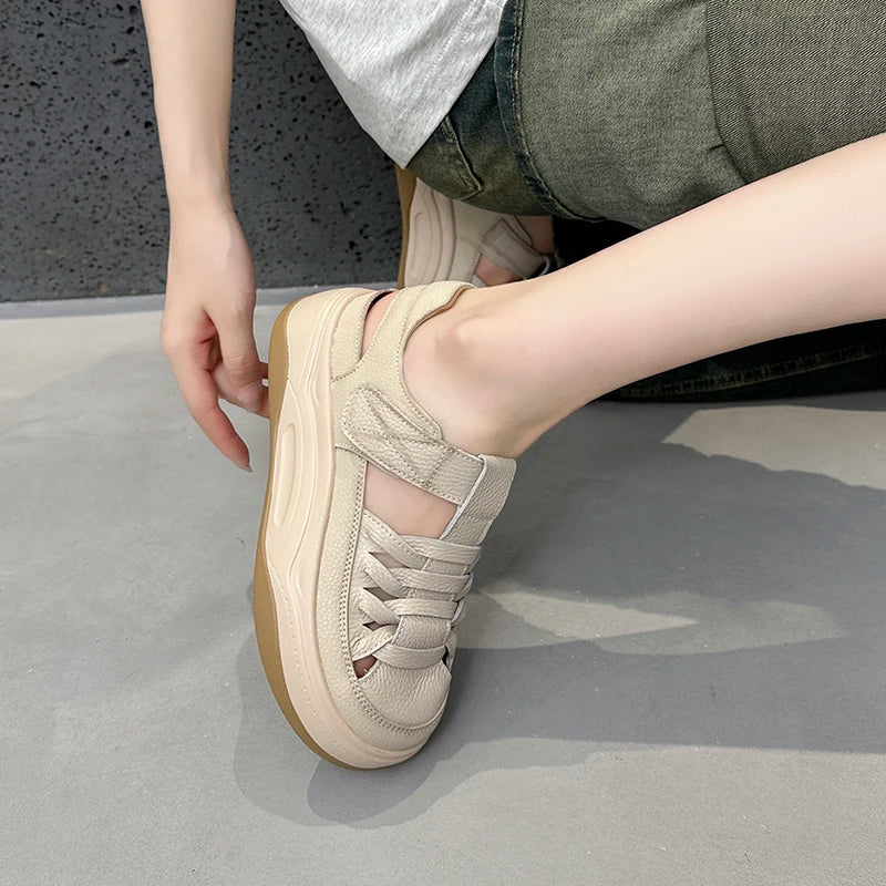 AIYUQI 2025, neue frauen turnschuhe schuhe Sommer dicken sohlen hohl frauen sandalen Große-größe casual schwein käfig weibliche schuhe