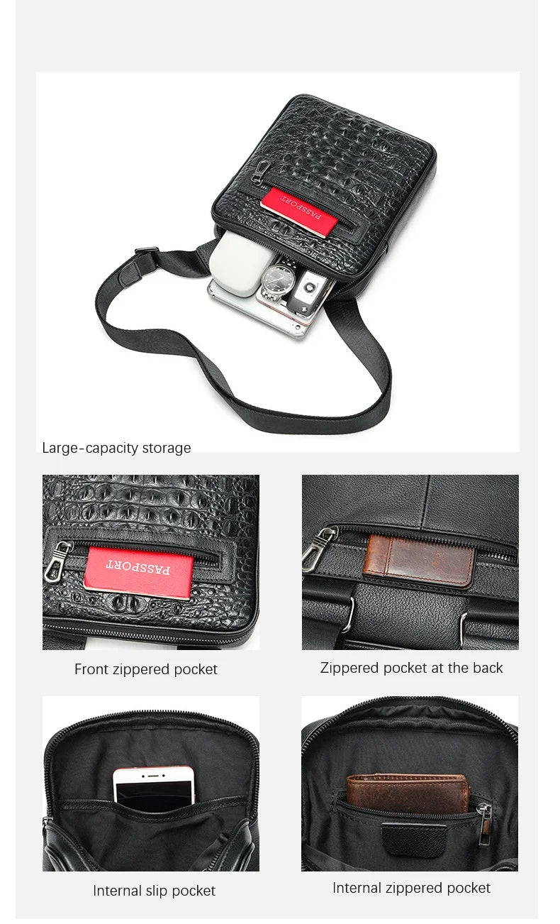 Herren-Umhängetasche aus Leder mit Kroko-Print, Große Crossbody-Tasche fürs Business