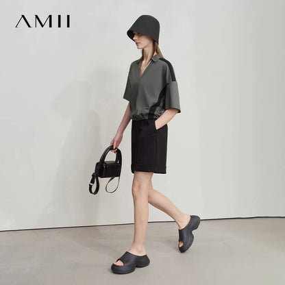 Damen T-Shirts im minimalistischen Stil mit neuem V-Ausschnitt und kurzen Ärmel