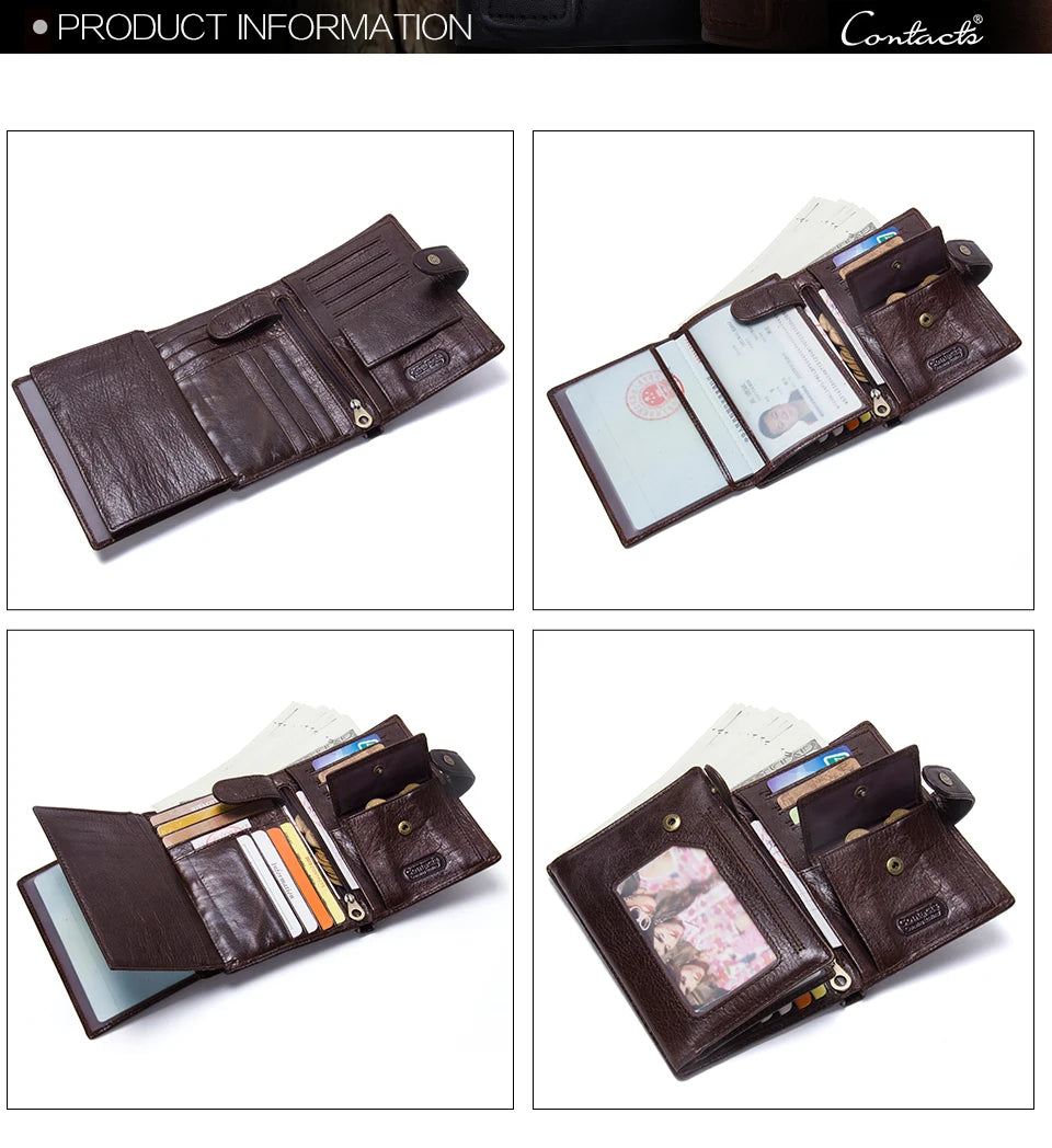 Herren Echtleder Geldbörse Vintage Trifold Kurzgeldbörse Kartenhalter Reisepass