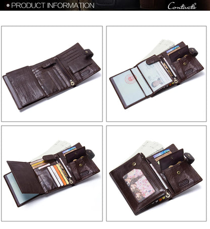 Herren Echtleder Geldbörse Vintage Trifold Kurzgeldbörse Kartenhalter Reisepass